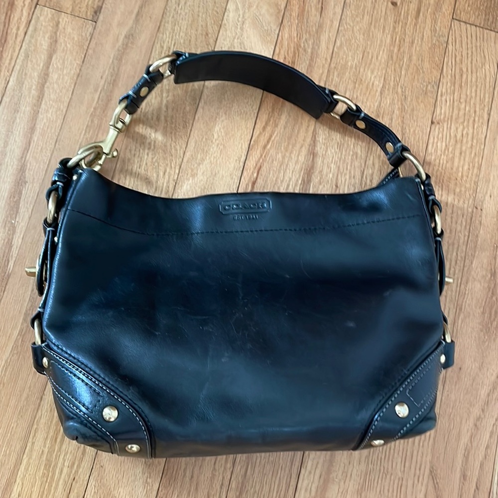 Coach vintage black leather purse with gold detailing